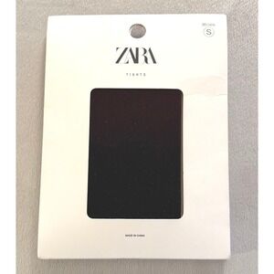 NEW! Zara 90 Denier Opaque Tights Womens Small Black Matte Hosiery Ribbed NWT